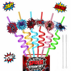24-pack Spider Web Crazy Straws with colorful 3D spider web decorations