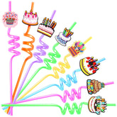 24 pieces reusable birthday plastic straws in 8 colors