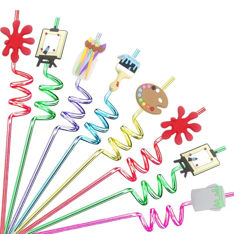 24 Reusable Art Painting Straws with 2 Cleaning Brushes