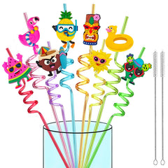 24 pack reusable Hawaiian drinking straws with tropical attachments