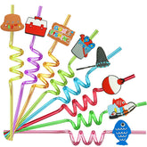 Set of 24 Fishing Party Straws in 8 colors and 8 designs