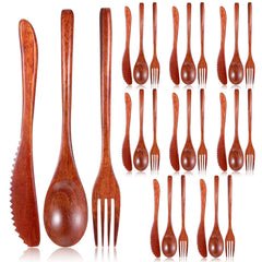 8 sets of wooden knife fork spoon in reddish brown