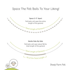 2.5 cm diameter wool felt balls on garland