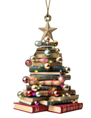 2D Flat Wooden Christmas Book Ornament for book lovers product image