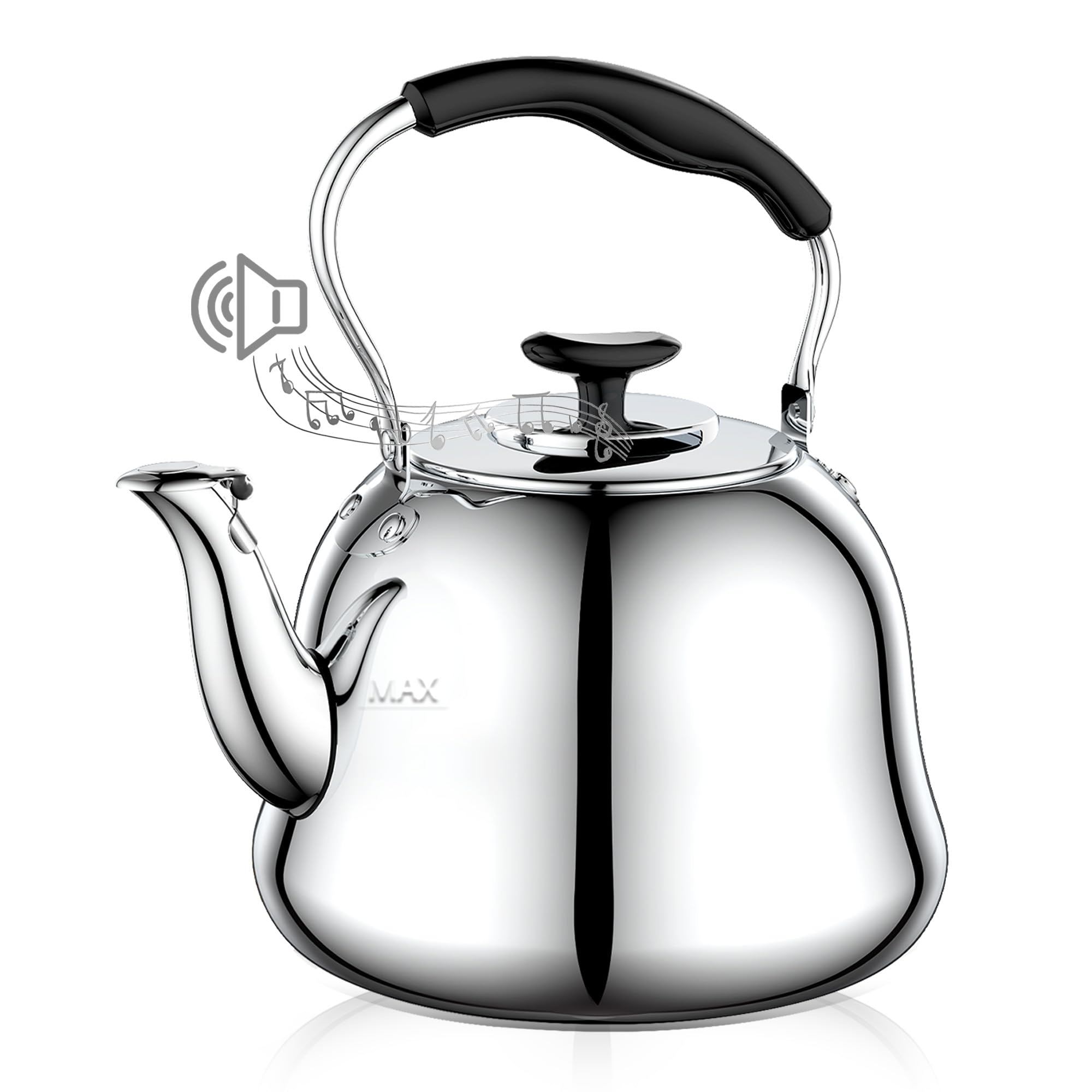 2L Whistling stovetop tea kettle mirror finished front view
