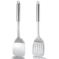 Stainless steel spatula set with solid and slotted turners