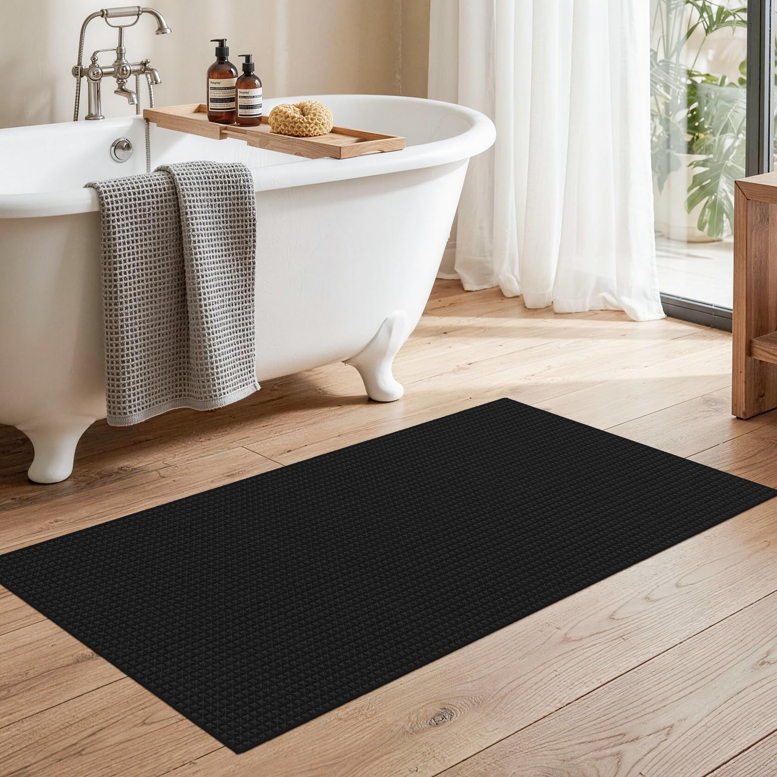2x4 waffle knit bath mat black