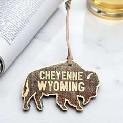 3.75 inches wide by 2.5 inches high cherry wood ornament usa