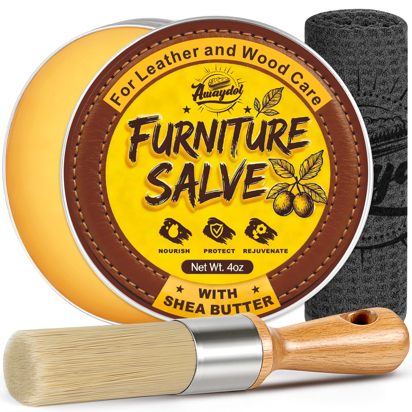 3-in-1 furniture salve leather 4oz package with brush
