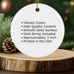 Ceramic round ornament with gold hanging cord 3-Inch size