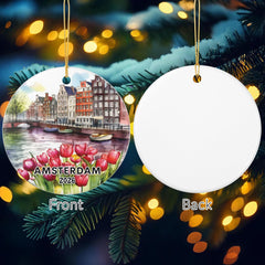 3-inch diameter round ceramic ornament with gold hanging cord