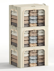 Beige 3-piece linen storage bins with metal frame