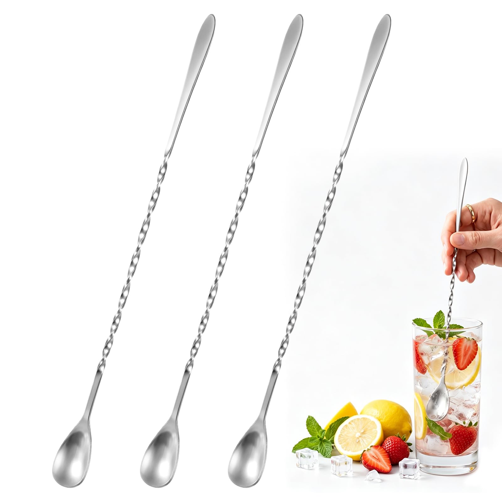 3 piece stainless steel cocktail spoon long handle set for bars