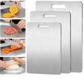 Three piece 304 stainless steel cutting board set with S9.5x6 M11.8x7.8 L13x9 sizes