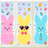 Six pieces of 3 Sheet Extra Large Easter Bunny Window Clings size 29x37 cm on backing