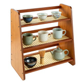 3 Tier Bamboo Matcha Station rattan-look organizer on kitchen counter