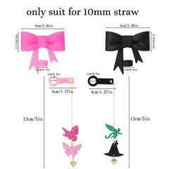 Two 10mm gold charm chains and two bow straw covers