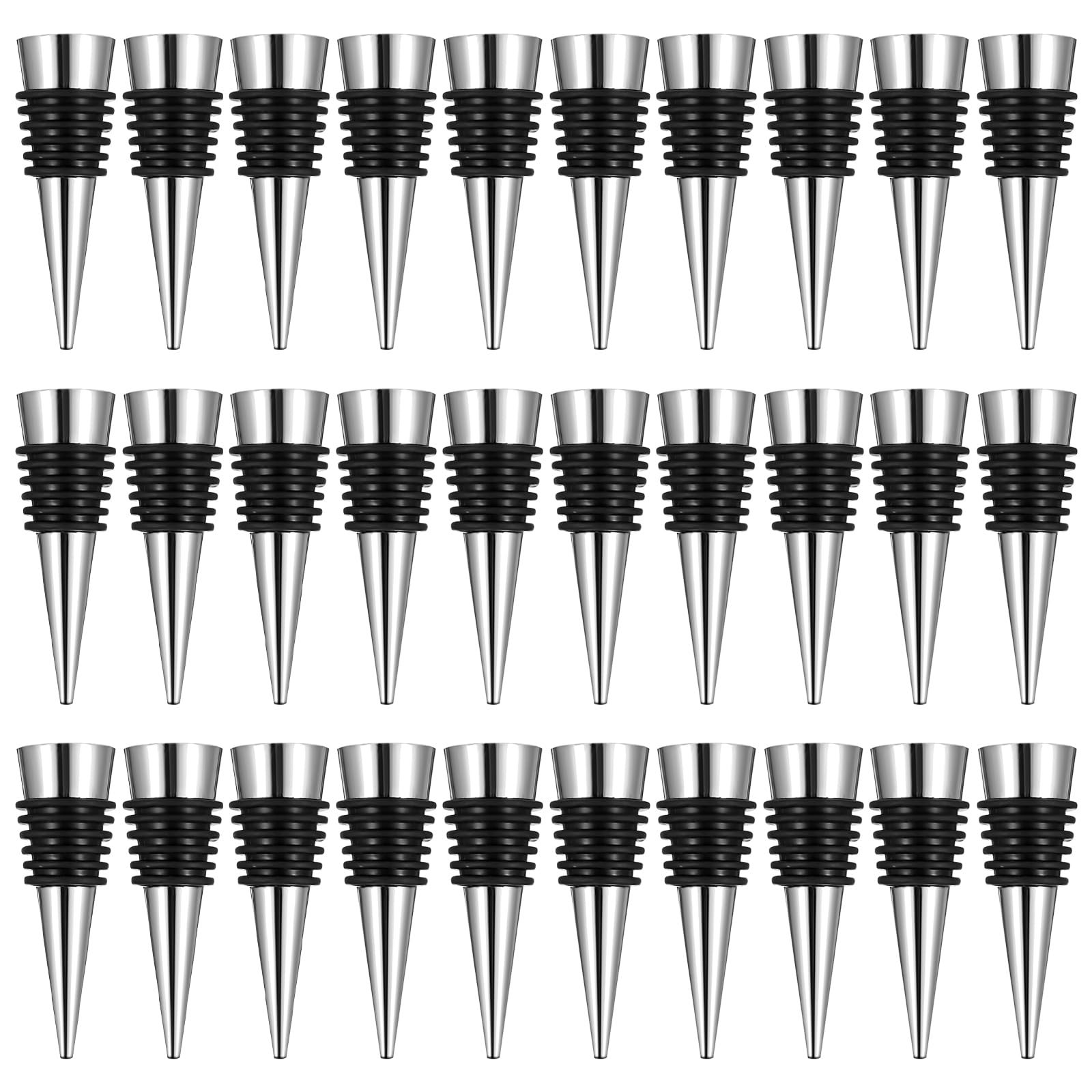 30 piece wine bottle stopper set kit in silver
