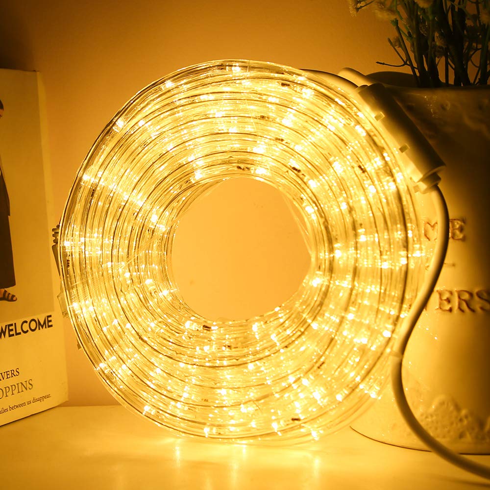 33ft warm white LED rope lights for indoor and outdoor use