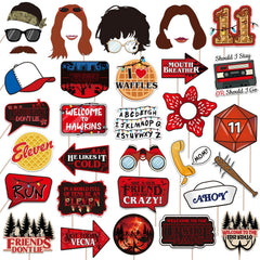 34pcs stranger birthday party decorations photo booth props for photos