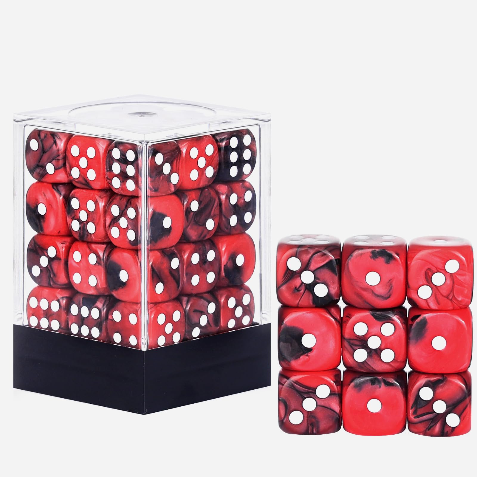 36 pieces 12mm 6 sided dice set red and black with portable box