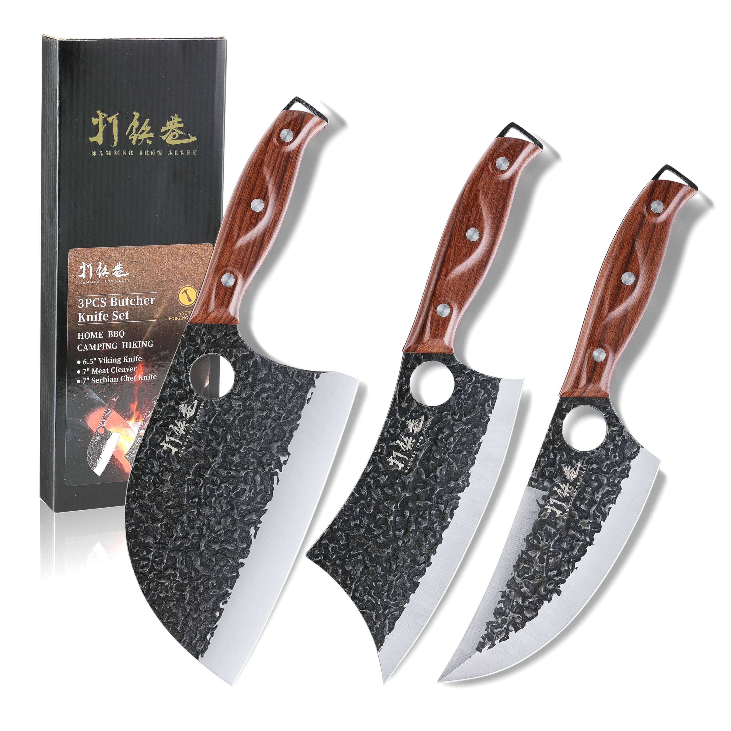 3pcs butcher knife set hand forged blades
