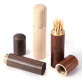 3pcs portable wood toothpick holder showing wood texture