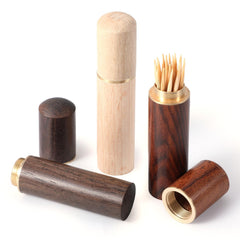 3pcs portable wood toothpick holder showing wood texture