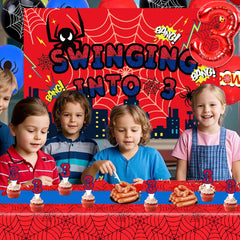 Tablecloth with web motif for a 3rd birthday party