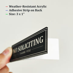 Adhesive strip back for No Soliciting doorbell sign