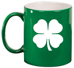 4 Leaf Clover Shamrock Ceramic Coffee Mug 11 oz green