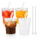 4 pack 14oz glass cups with lids and straws