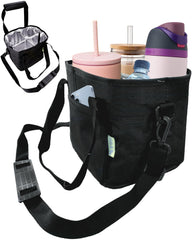 black 4 water bottle holder with strap front view