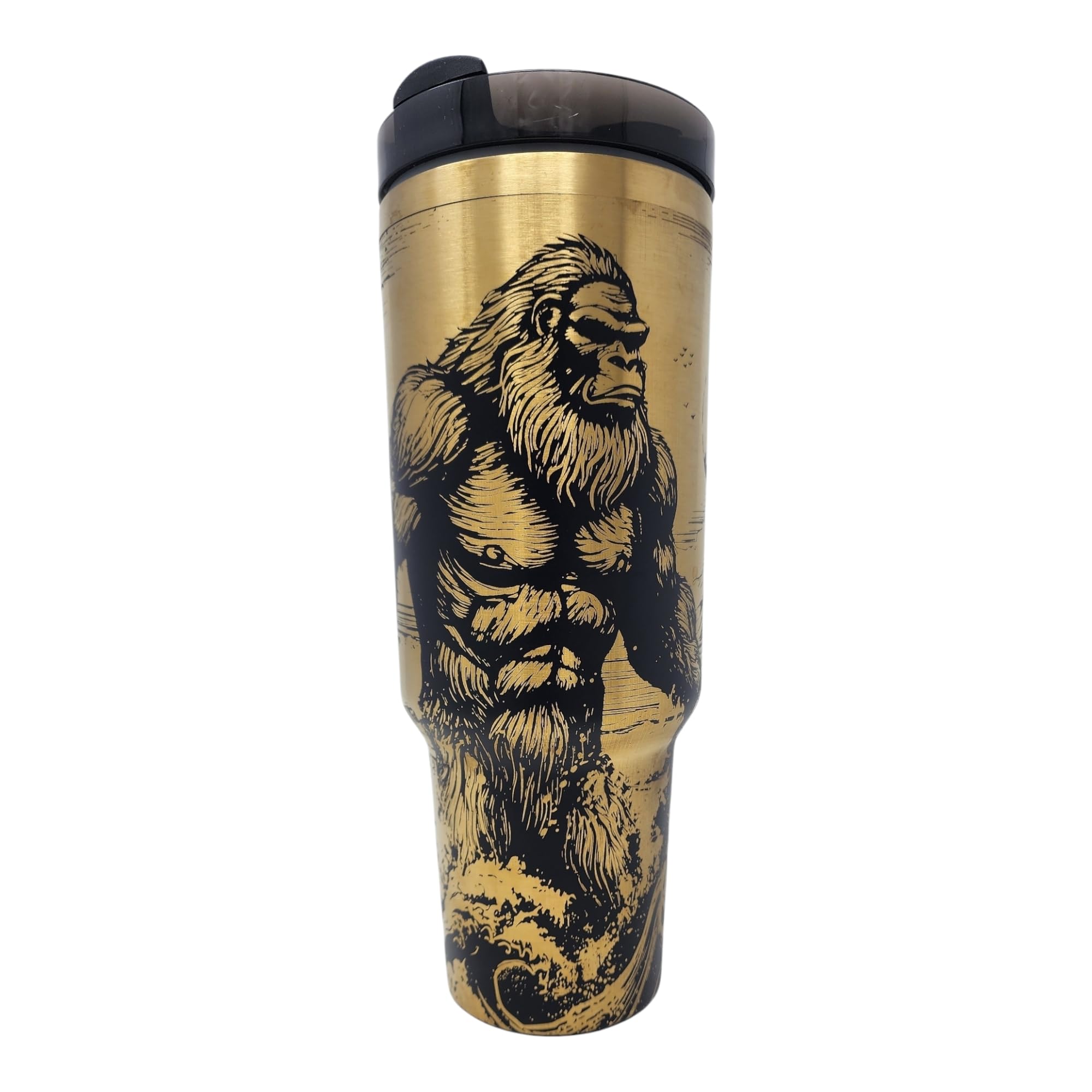 40 oz insulated tumbler with handle and lid featuring laser engraved Bigfoot design