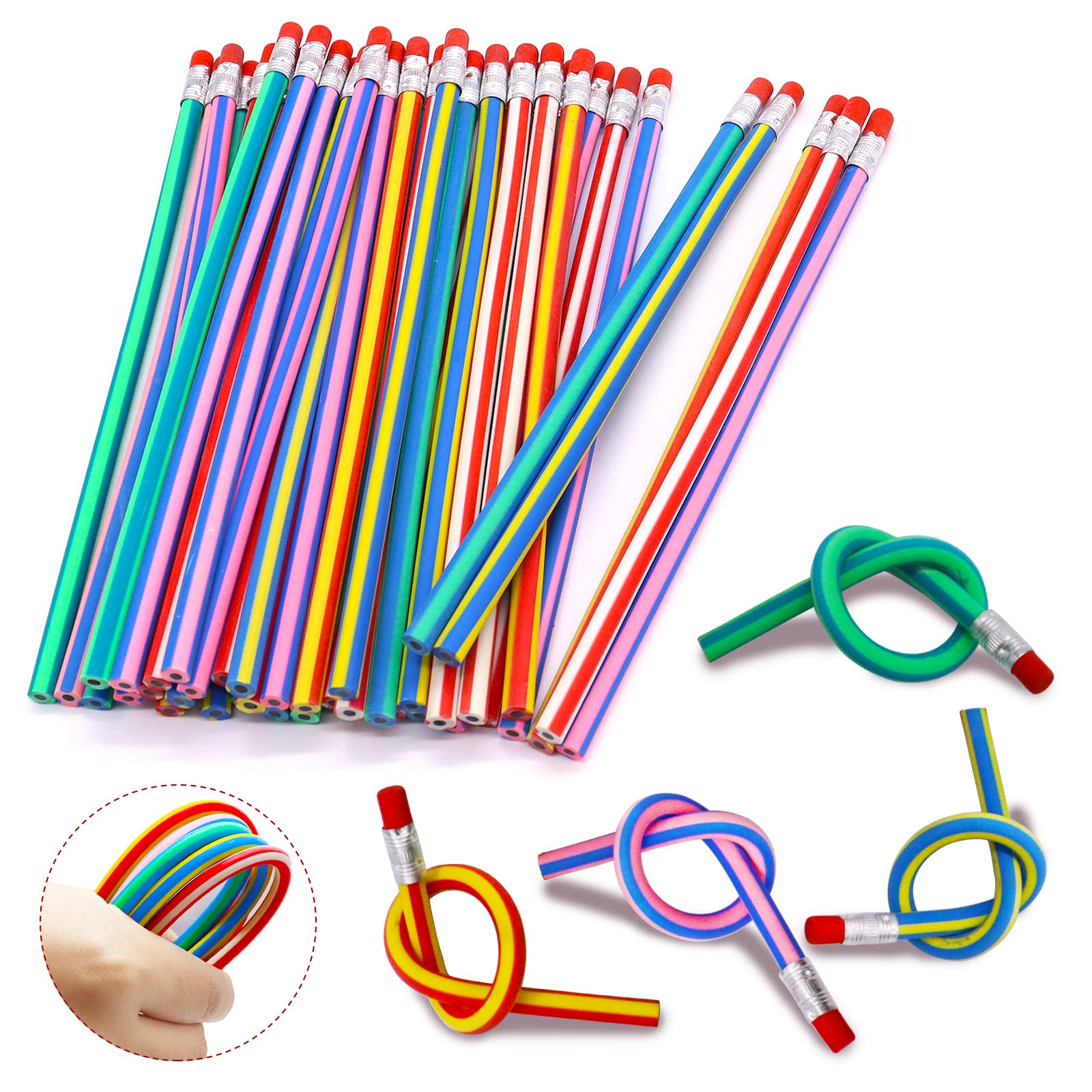 40 Pcs 7 Inch Flexible Pencils striped design with erasers