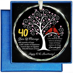 40th wedding anniversary glass ornament with love tree and birds