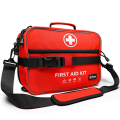 430 piece first aid kit interior with labeled pockets