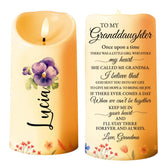 43Lotus grandma LED candle with floral design and personalized message