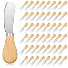 48-piece cheese spreader knives with wood tone handles and stainless steel blades