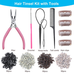 Heat resistant glitter tinsel extensions for hair