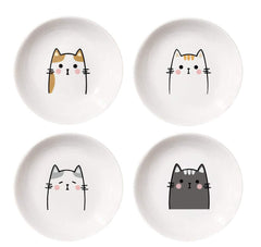 Four piece cat themed ceramic dinner relish dishes