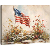 4th of July American Flag Wildflower Canvas Wall Art 8x12in ready to hang