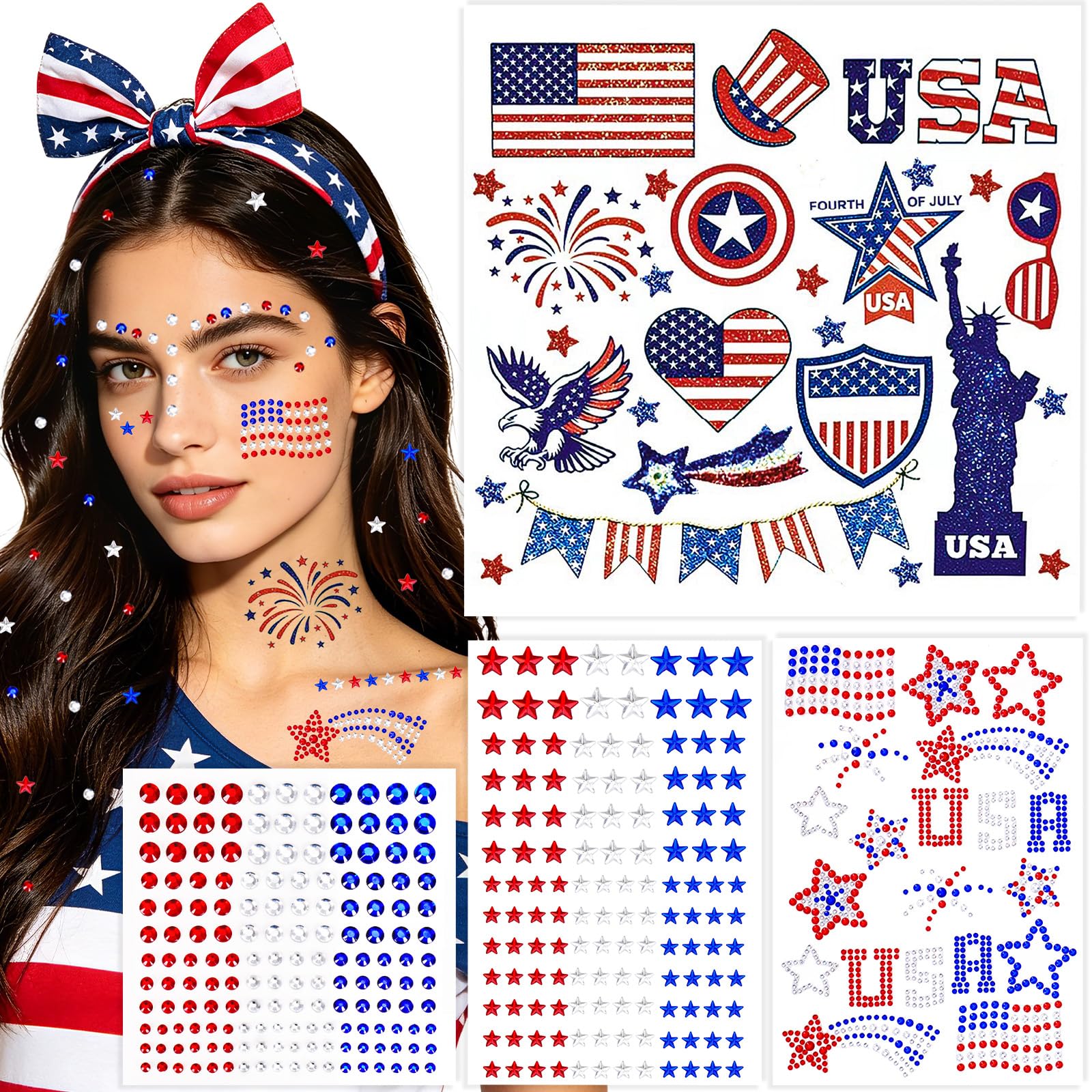 4th of July Face Gems round rhinestones assortment