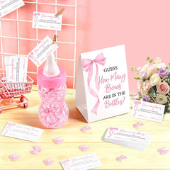 50 guess cards and pink baby bottle supplied