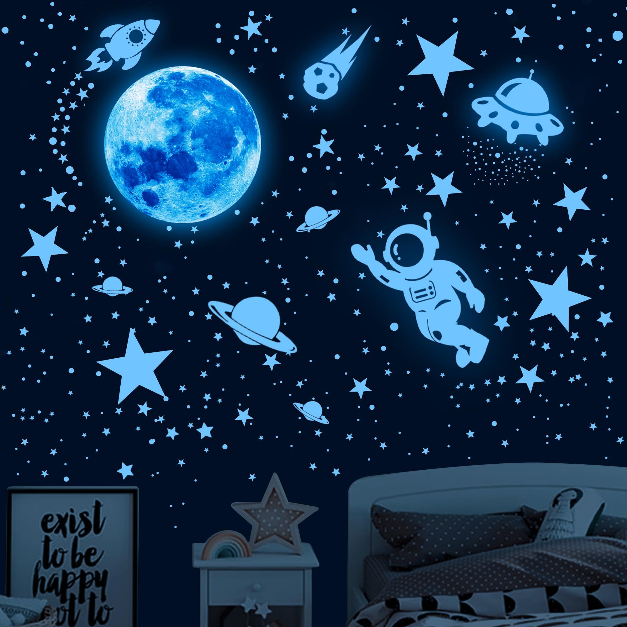 530pcs glow in the dark stars with sky blue moon set