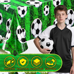 54x108 inch tablecloth with green grass soccer design