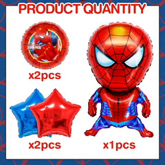 5Pcs Spider Hero Theme Balloons including star and round shapes