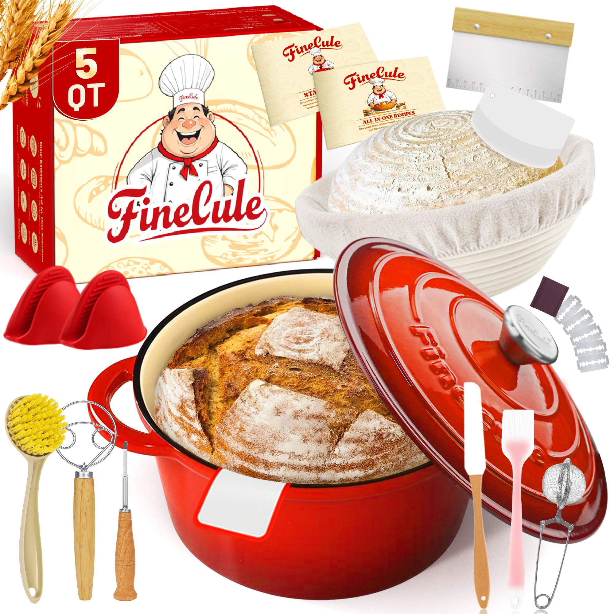 5qt enameled cast iron dutch oven with lid in red