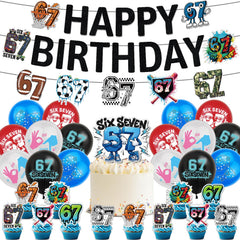 6 7 Birthday Decorations banner and cake topper set