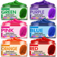 Six color temporary hair color wax packaging showing six color options